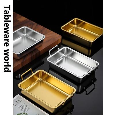 Assiette carrée à double oreille 304 en acier inoxydable doré pour poulet frit, plateau de service créatif pour collations, bonbons et fruits