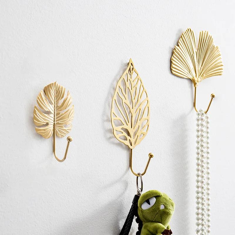 Nordic Light Luxury Gold Leaf Wall Hook Clothes Punch-free Wall Hanger Clothes Key Hook Decoration Home Storage