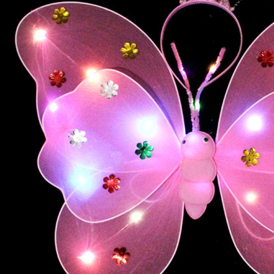 3 Adet/Set Parlayan Kelebek Kanadı Renkli Aydınlatma Saç Bandı Peri Değneği Işıklı Pil Gücüyle Çalışan Kostüm Aksesuarları 20 LED Çocuk Gösterisi