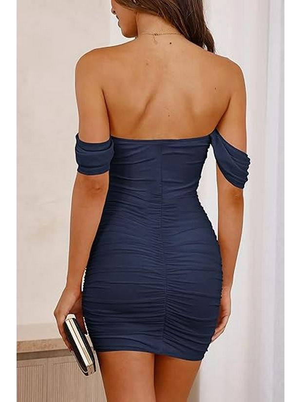Off-Shoulder Ruched Bodycon Dress - European/American Style for Parties/Commutes