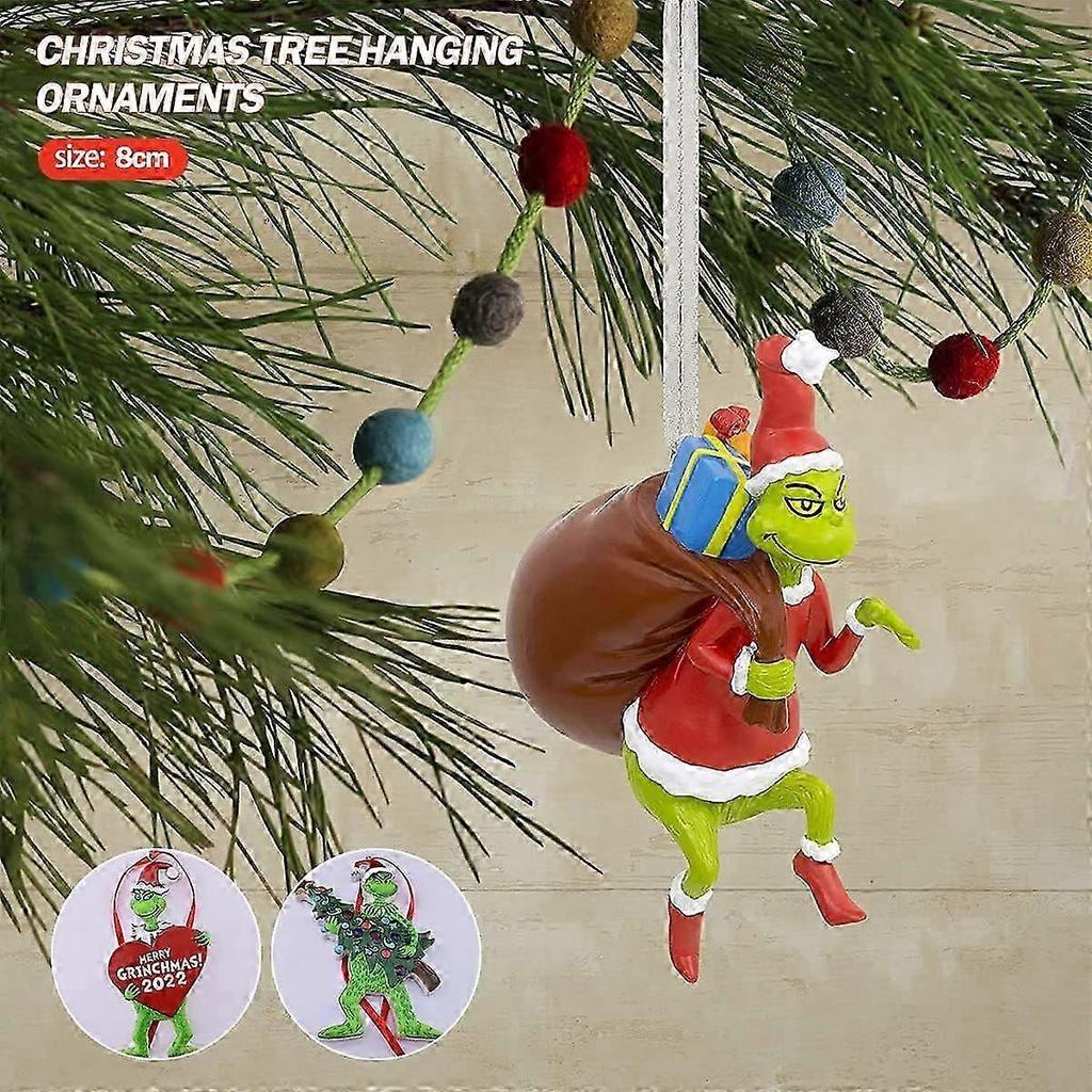 Grinch Hanging Ornament Christmas Decorations Pendants, Funny Resin Green Grinch Xmas Dcor