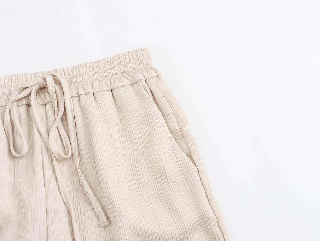 Women's Casual Crinkle Double-Breasted Blazer + High-Waisted Long Pants