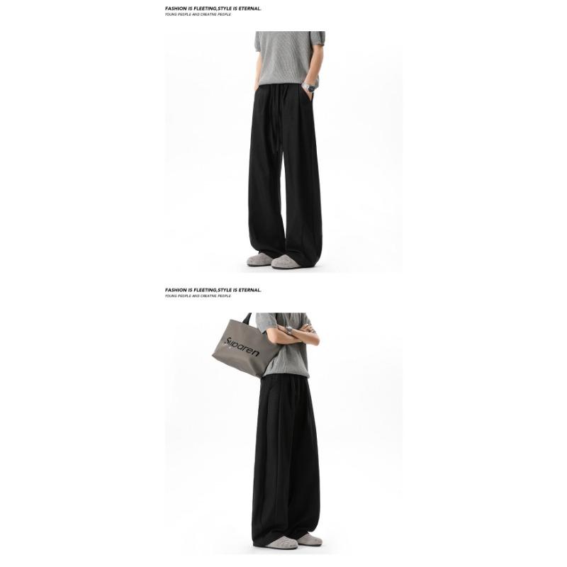 Vintage American Old Money Style Pleated Spliced Mens Summer Casual Long Pants