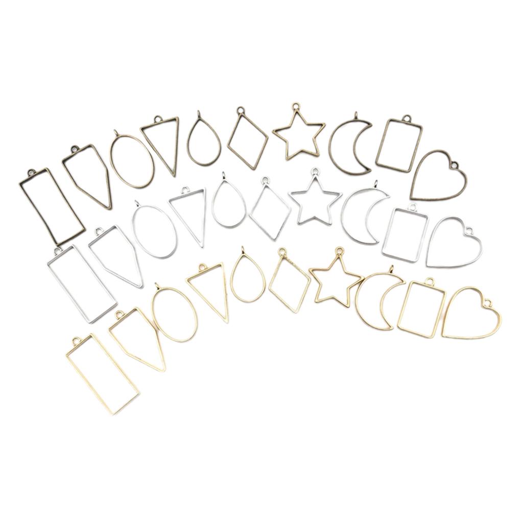 30PCS Bezel Charms Pendants Open Back Bezel Pendants Hollow Mold Pendants