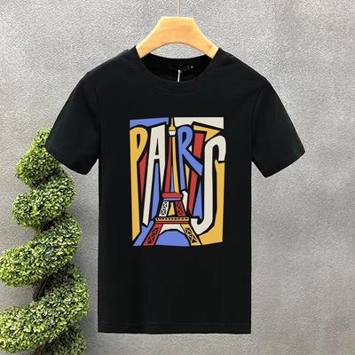 2025 Summer New Fashion Parisian Print T-shirt Loose Plus-size Short-sleeved Cotton Round-neck Street Top for Men and Women