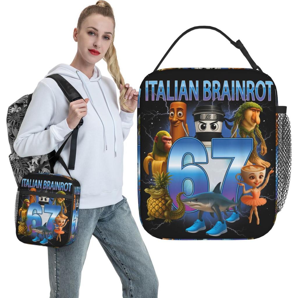 Italian Brainrot 67 Six Seven Lunch Bag Adult Print Lunch Box Casual Office Cooler Bag Convenient Waterproof Thermal Lunch Bags