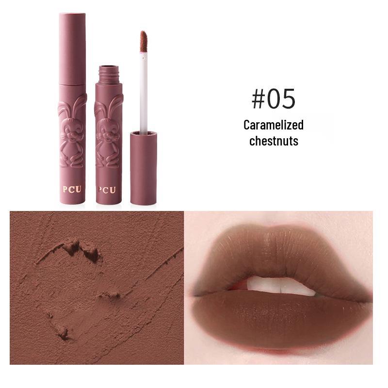 PCU Embossed Rabbit Velvet Matte Milk Tea Lip Glaze - Transfer-proof, Lightweight, Student-friendly Air Cream Lip Mud