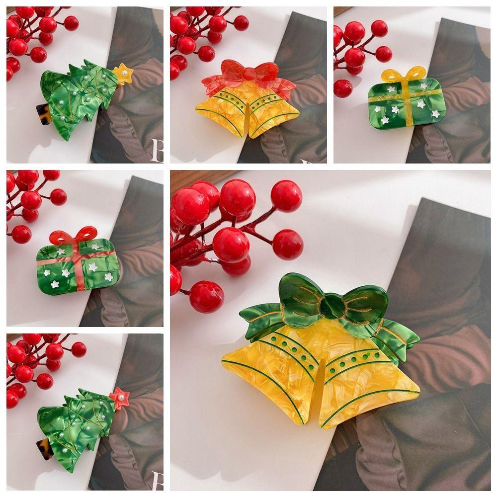 Bow Acetic Acid Hair Claw Bell Creative Shark Clip Fashion Christmas Shark Clip  School