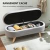 2-in-1 Fabric Storage Bed Bench, Wooden Legs, 110x40x43 cm, Light Grey