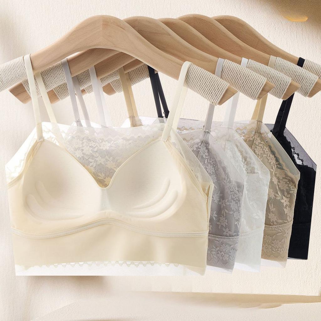 Lace Bra Suspender Adjustable Shoulder Strap Fixed Coaster Ice Silk Beautiful Back Chest Wrapped Sexy Strapless Bra