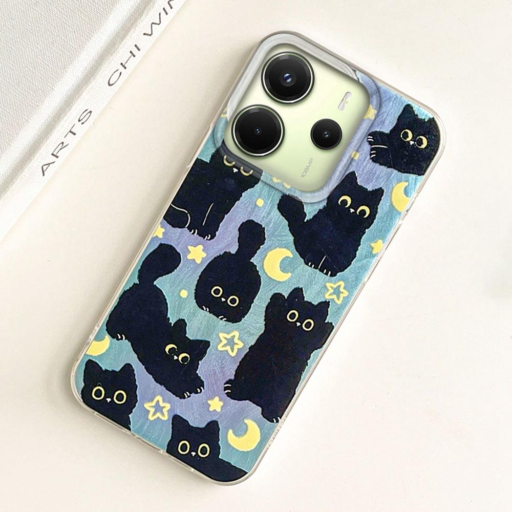 Cute Moon Black Cat Phone Case for Xiaomi Redmi Note 14 13 Pro Plus 13C A5 13T 14T Poco C71 C65 Shell Girls Back Silicone Cover