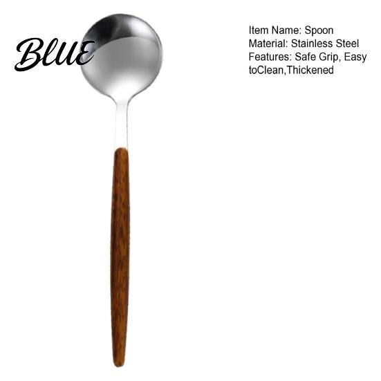 Thickened Metal Dessert Handle Small Steel with Coffee Spoon Stainless Wood Grain Stirring Pudding Serving Spoon Rustic Teaspoon for