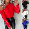 Autumn Solid Color Metal Buckle Slant Shoulder Collar Button-Down Shirt Women's Shirt