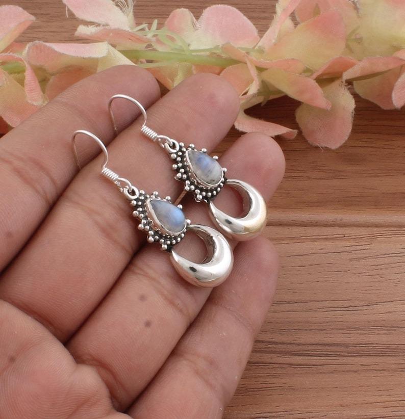Solid 925 Sterling Silver Moonstone Gemstone Boho Designer Earring Drop Dangle Earring Gift For Bridal
