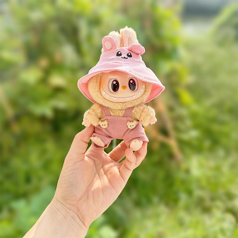 Labubu Clothes Cartoon Overalls 2-Piece Set For 17Cm Dolls Overalls& Cap Labubu Doll Clothes For Photography Props