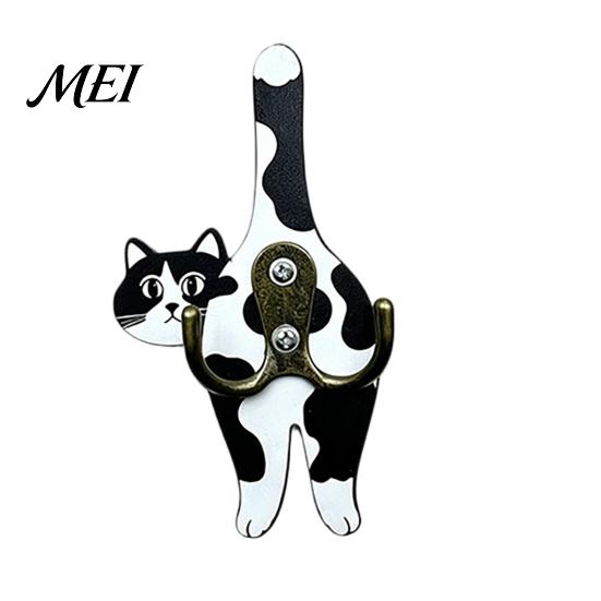 No Drill Wall Hook Cat Butt Wooden Hook, Double with Strong Adhesive Backing Corridor Organizer Durable Cat-Shaped Decorative for Keys Bags