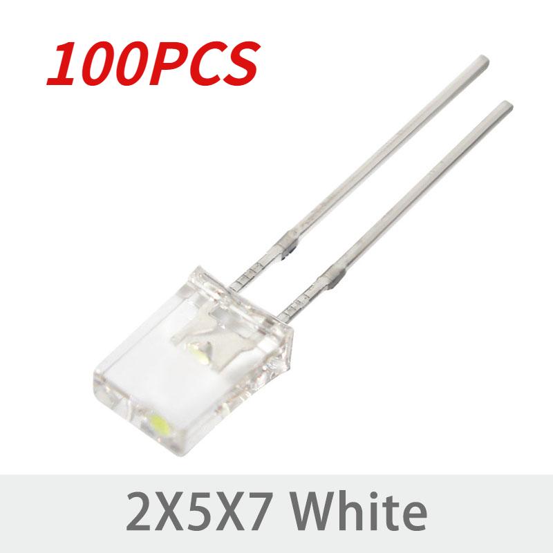 50/100PCS Square LED 2x5x7mm LED Transparent Luminescence Lights Diodes Kit White Red Yellow Blue Green Electronic Components