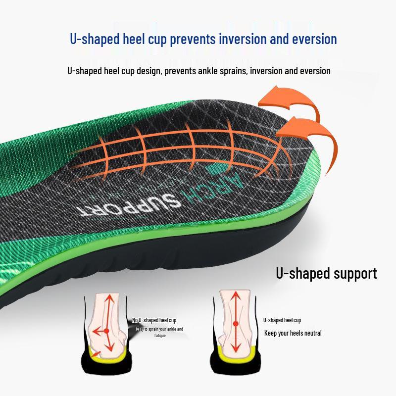 U-Shaped Heel Cup Insoles: Arch Support for Pronation & Supination Prevention, Comfortable Fit, No Rubbing