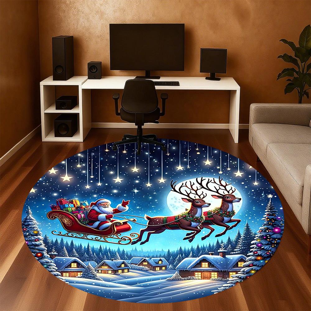 1pc Santa Claus, reindeer sleigh Round Chair mat Area Rug - Non-Slip, Floor Mat for Office, Bedroom, home decor Christmas Gift-1002361