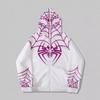 Dámská oversized mikina s kapucí na zip s potiskem pavouka Streetwear Volný střih Dlouhý rukáv