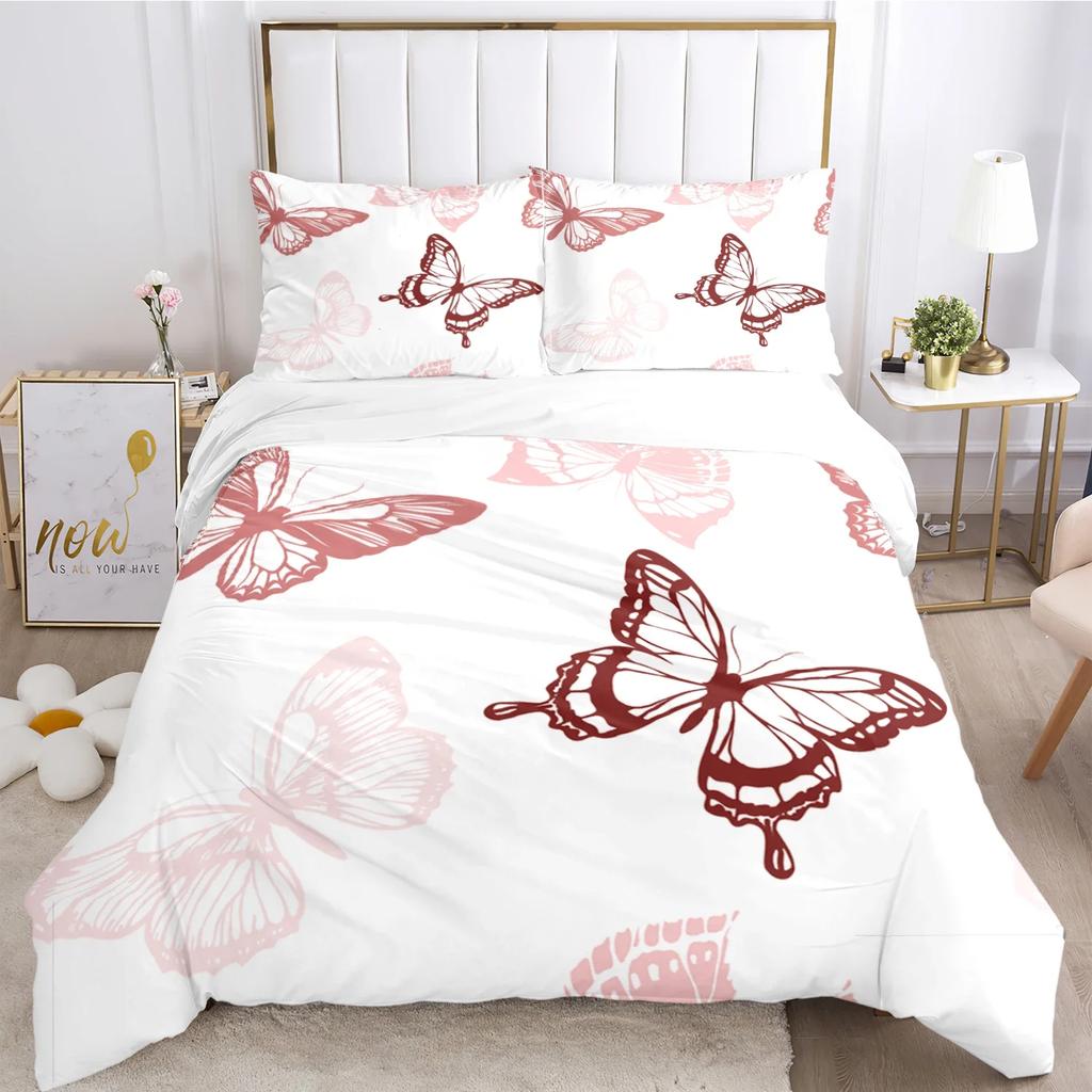 Cartoon Butterfly HD Print Polyester Bedding Sets Girl Kids or Adults for Beds Quilt Cover Pillowcase King Size  Bedding Set