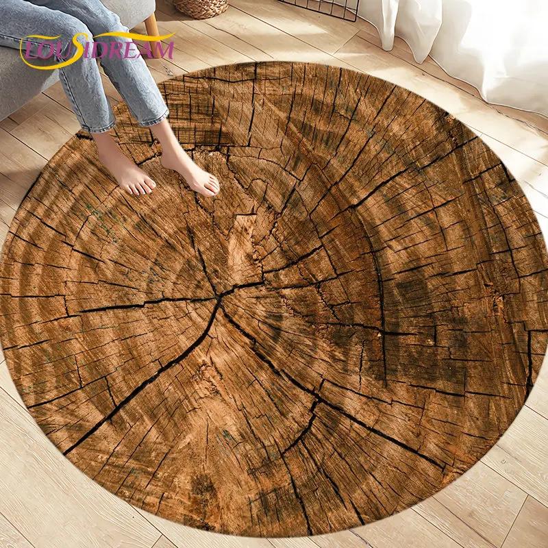 3D Wood Grain Round Area Rug,Circle Carpet Rug for Living Room Bedroom Sofa Cloakroom Decor,Kids Play Non-slip Floor Mat,Pet Mat