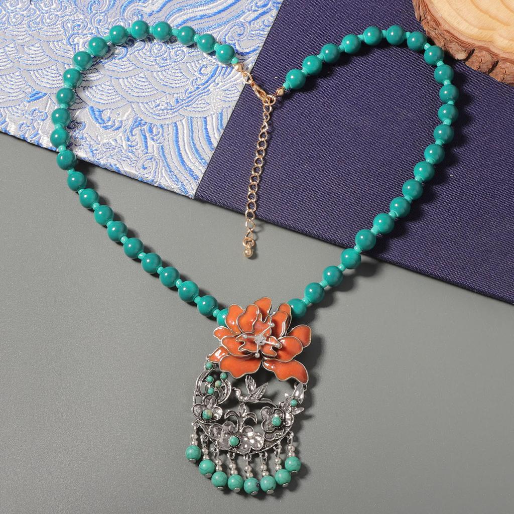 Personality niche ethnic style exaggerated flower swallow fringed alloy pendant necklace elegant temperament women's