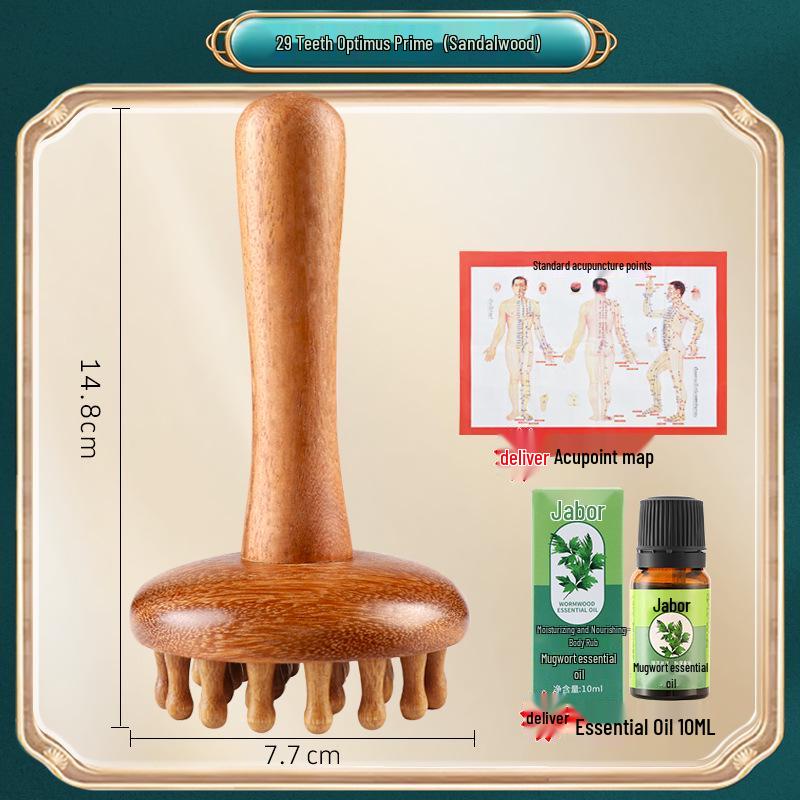 Sandalwood Air-Cushion Meridian Massage Brush for Abdominal and Liver Stimulation