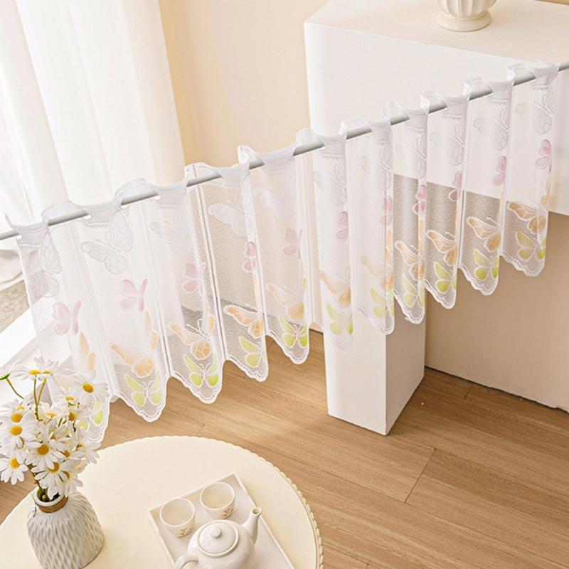 Translucents Laces Short Valance Butterfly Design Tulle Short Curtain for Bedroom Living Room Dining Room Window