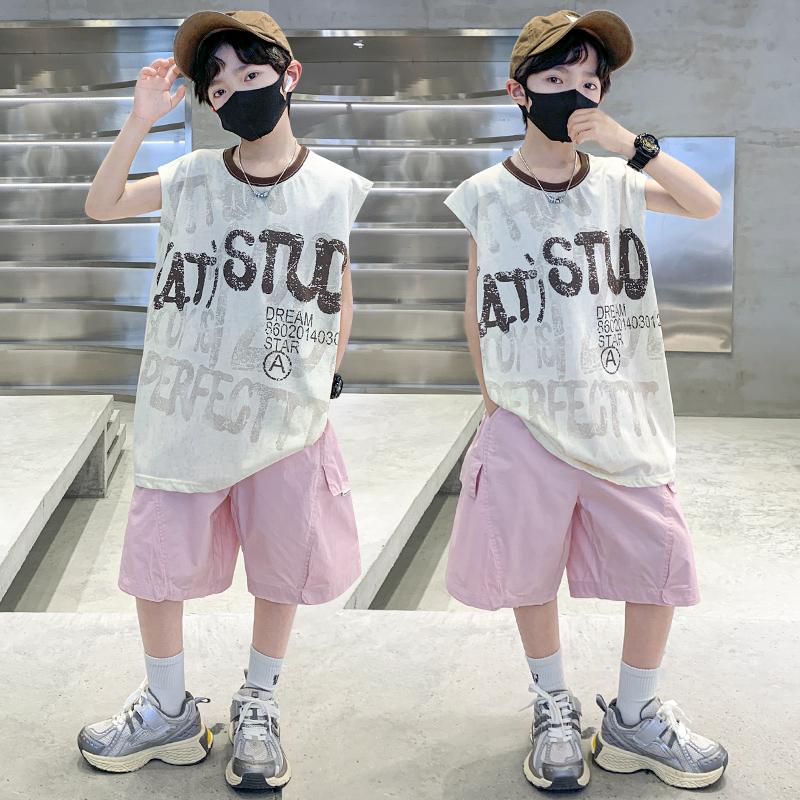 Boys' Summer Dress Set 2026 New Summer Mid to Large Children's Clothing Rascal Handsome Boys' Sleeveless Tank Top Thin Summer Style Trendy