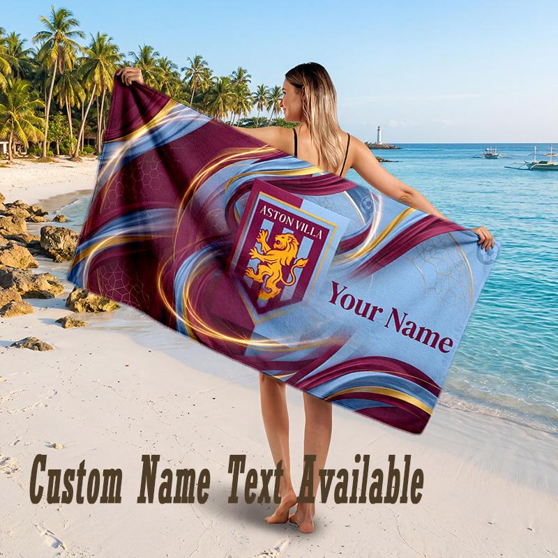 Aston Villa Design Beach Towel Custom Text Large Towel for Beach Vacation