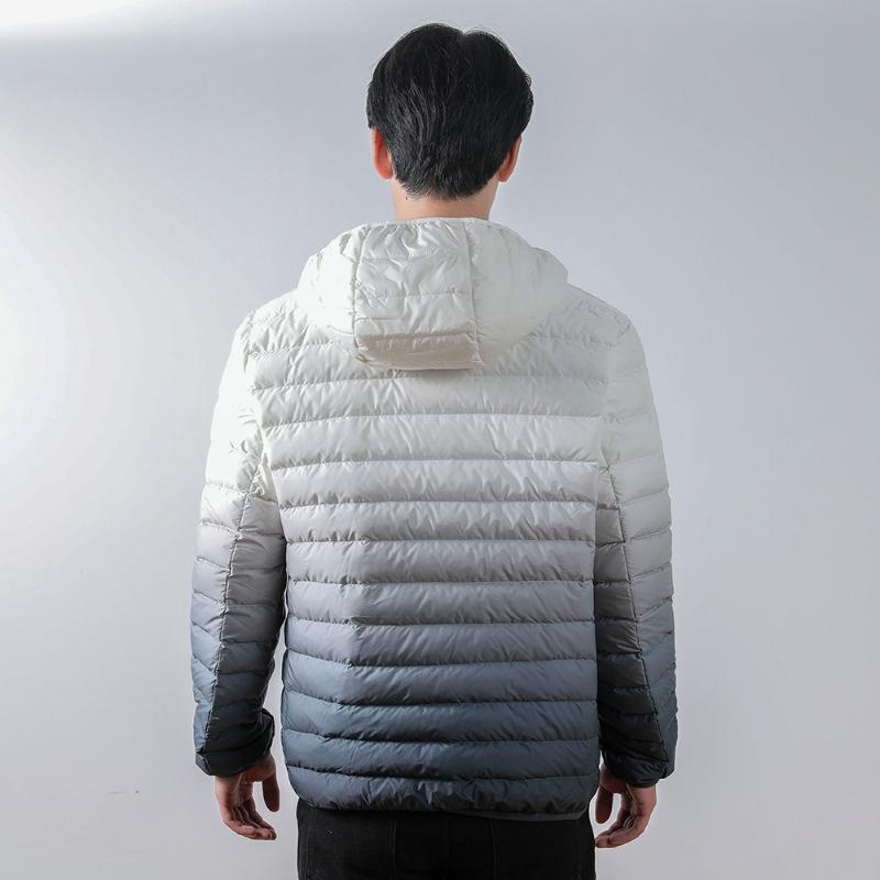 Men's 90 fleece light down jacket men's hooded hooded winter coat gradual change of color men's clothing