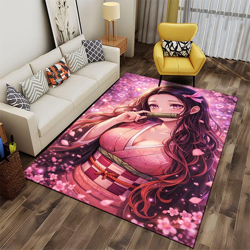 Anime Girl with Sakura Theme suitable as a non-slip mat for the living room or bedroom sofa