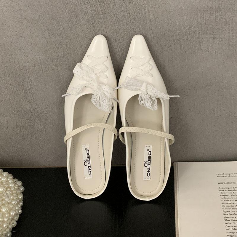 Fashion Fashion Lace Up Women Flats Mary Janes Shoes Female Slides Pointed Toe Footwear Shallow Dress Ladies Flats With Shoes Mules