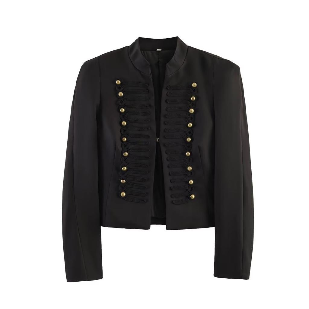 2026 summer new European and American cross-border women's clothing metal hook and strap shoulder pads slim suit jacket w107 8907