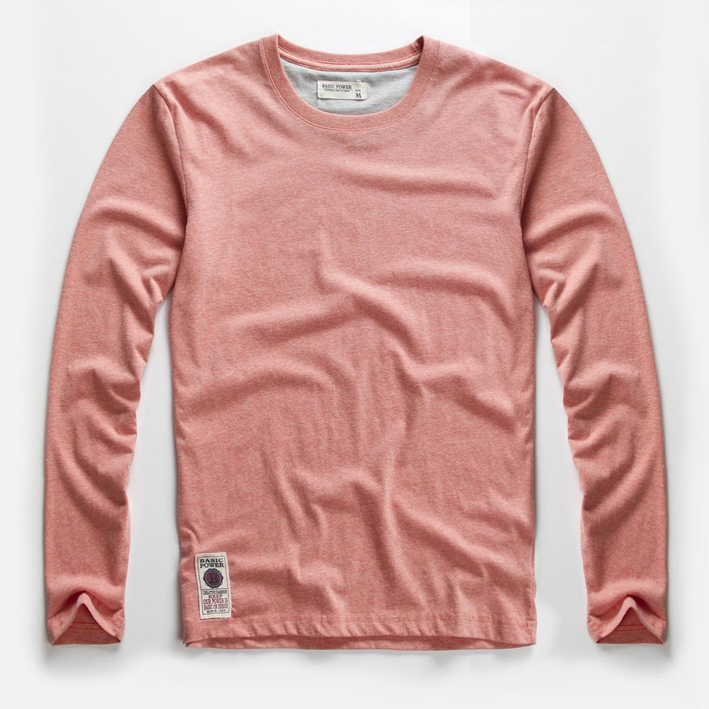 Men s Solid Color T-shirt Multi-Color Washing Knitted T-shirt Male Spring Autumn T-shirt Cotton Long Sleeve Top M