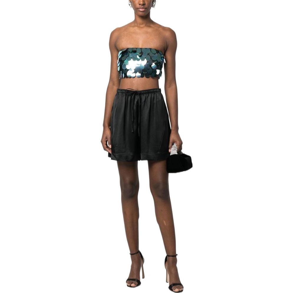 Y-3 SS23 Solid High-Waisted Elastic Drawstring Straight-Leg Shorts Women shorts Black H63034