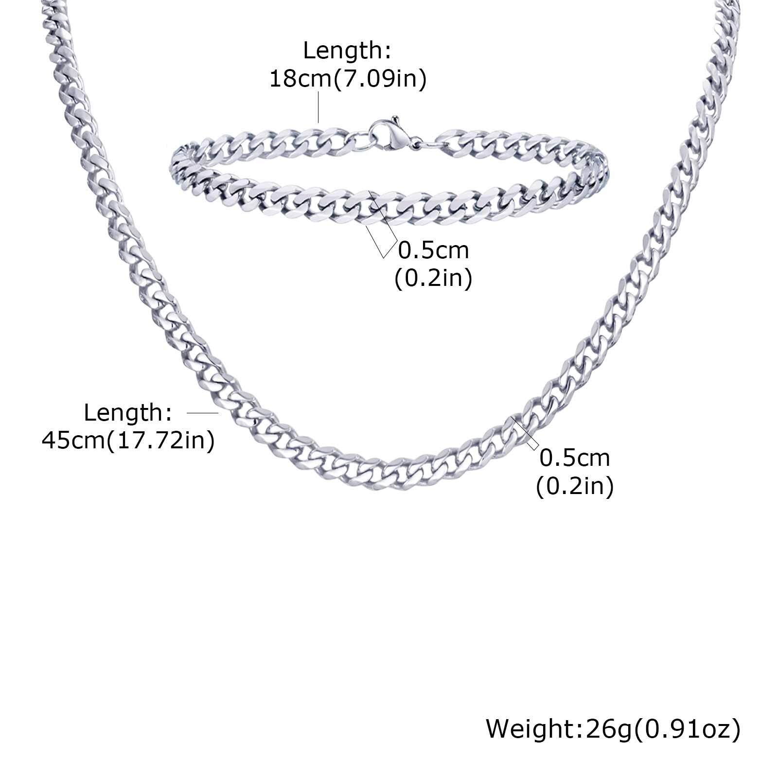 

Vnox Stainless Steel 5mm Wide Chain for Men Women Bracelet Necklace Jewelry Set, Silver Color Jewelry Gift Christmas Anniversary