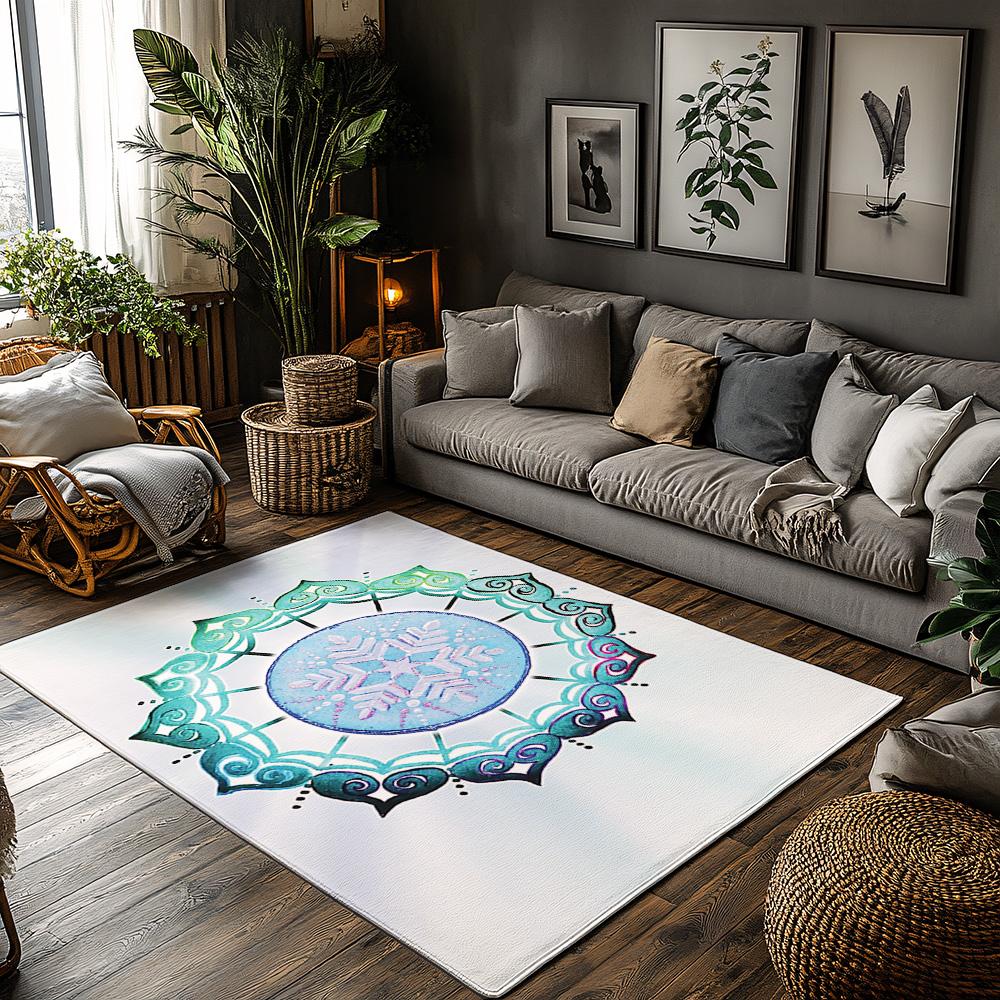 Bohemian Area Rug Mandala Pattern Rug Non Slip Floor Mat Home Decor Living Room Carpet Bedroom Rug Teal Blue Green Artistic Desi