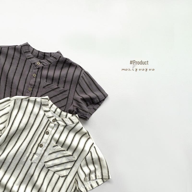 Trendy Kids' Summer Striped Shirt - Unisex Japanese Korean Style Short Sleeve Top