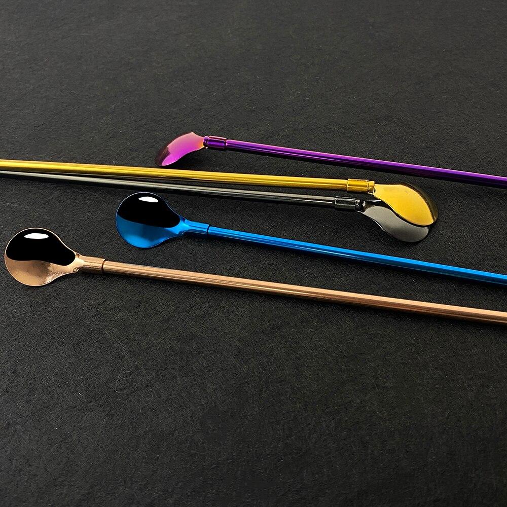 6Pcs Reusable Long Handle Straw Spoon Gold 18/10 Stainless Steel Straw Tea Scoop Straight Bar Coffee Stirring Drinking Spoon