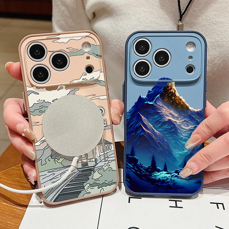 Custodia con Motivo Paesaggio Montagna Innevata Per iPhone 17 Pro Max Magnetica Per Magsafe Cover Ibrida Sottile Opaca Per iPhone 16 15 14 13 Pro Max