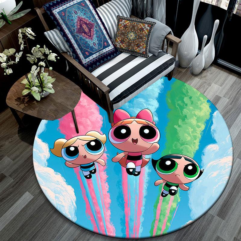 The Powerpuff Girls,Round Area Rug,Carpet Rug for Living Room Bedroom Sofa Playroom Decor,Non-slip Floor Mat