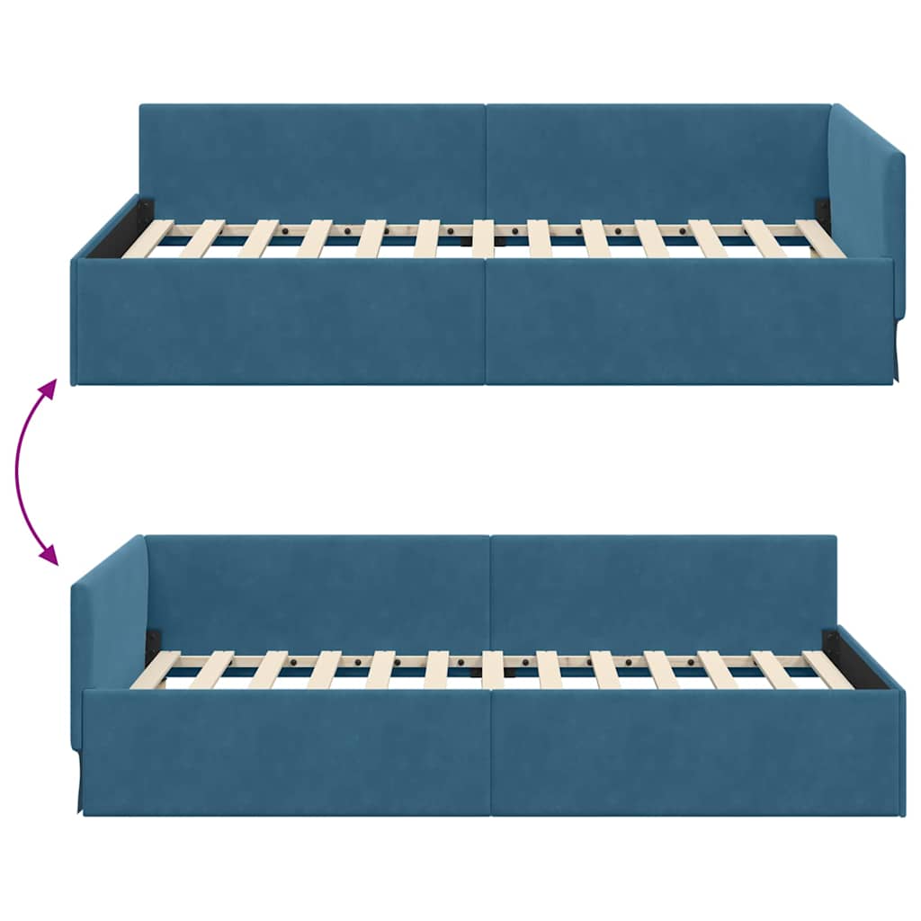 L Shaped Bed Frame with Headboard Blue 80 Cm X 200 Cm Velvet