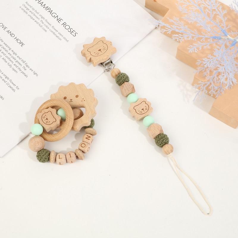 Factory Price Baby Gift Set Toy Lovely Lion Shape Pacifier Clip Chain Holder Colorful Cotton Wood Teether Toys Baby