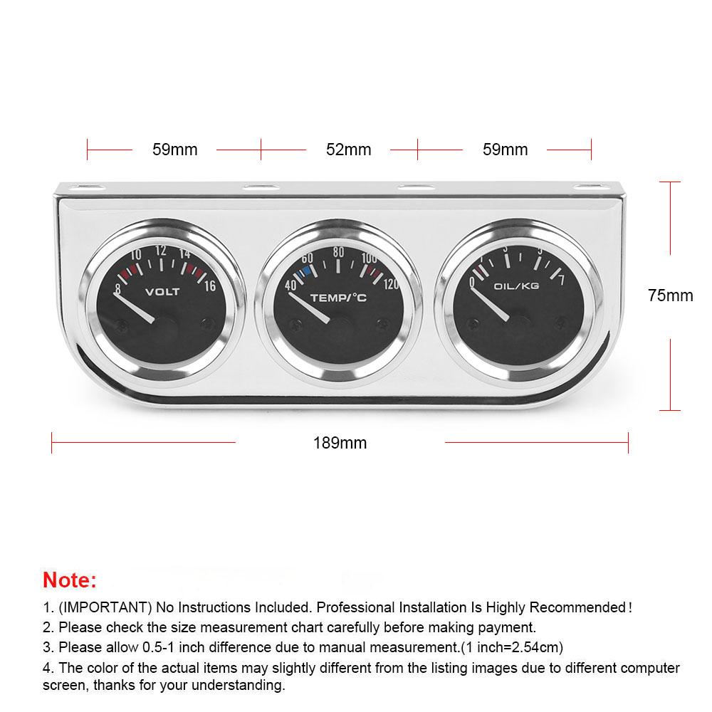 2INCH 52mm Triple gauge Kit Volt Meter Water Temp Gauge Oil press Gauge With Sensor 3 in 1 Car Gauge Kit Car Meter