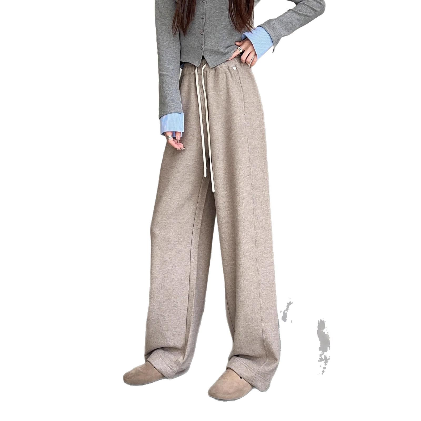 

High-Waisted Knit Wide-Leg Pants with Velvet for Women’s Autumn/Winter M (Height: 160cm-165cm)