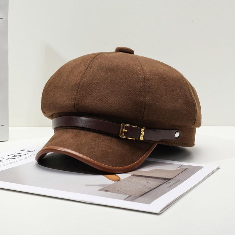 

Autumn and winter hats women s fashion versatile octagonal hats big head circumference showing face ducktongue beret newsboy hat One Size