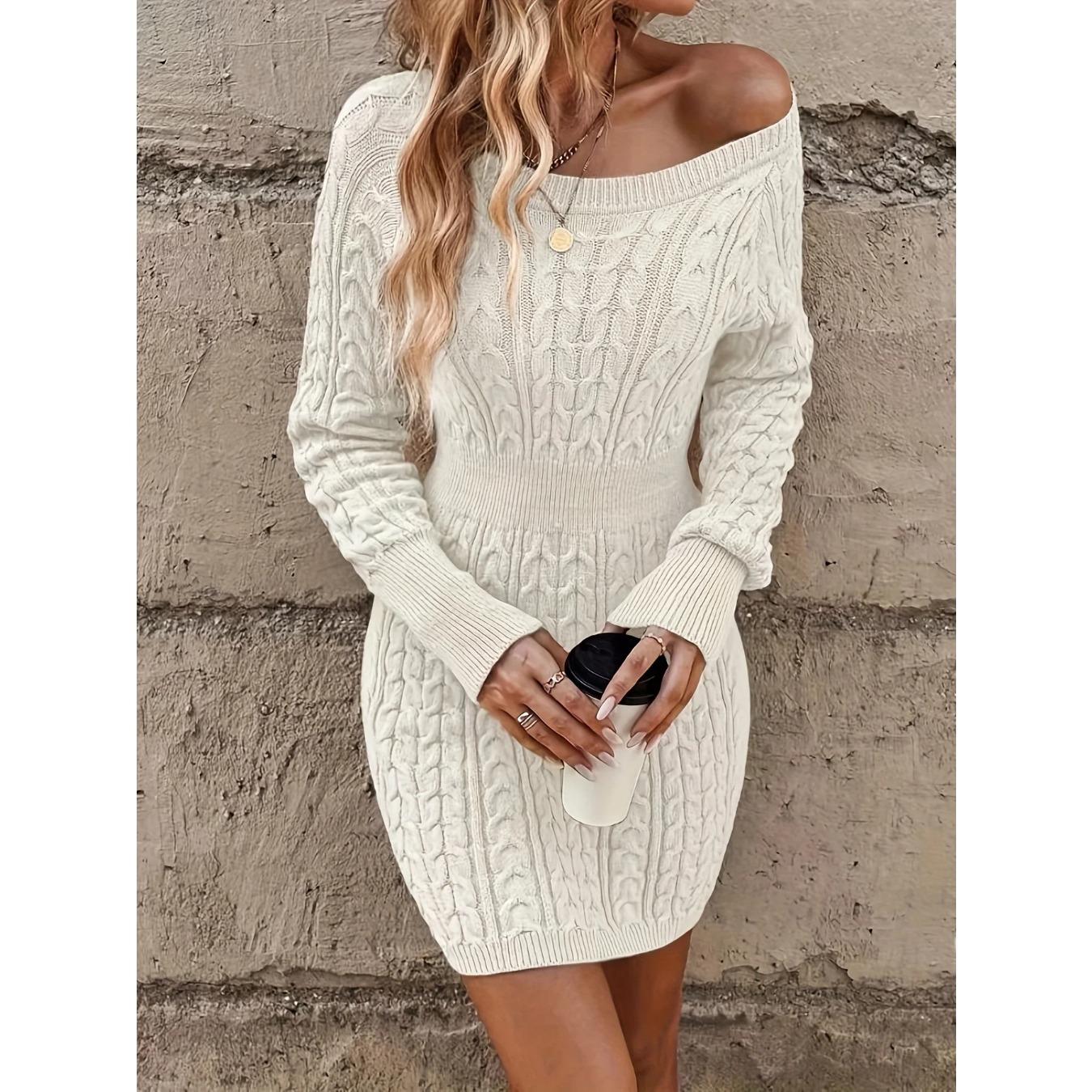 

2024 Новое универсальное платье-свитер с круглым вырезом из трикотажного переплетения S бежевый