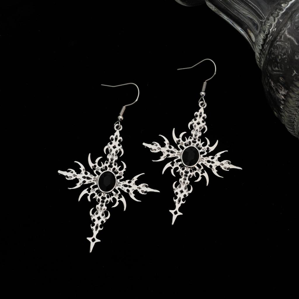Women's Black Retro Gothic Cross Earrings with Oil Drip Style - Unique Dangle Accessories